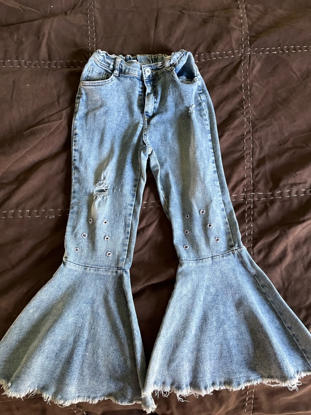 Kids Light Blue Distressed Flare Jeans with Eyelet Detail